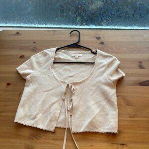 LA Hearts Cap Sleeve Tan Tie Front Short Sleeve Cropped Cardigan S